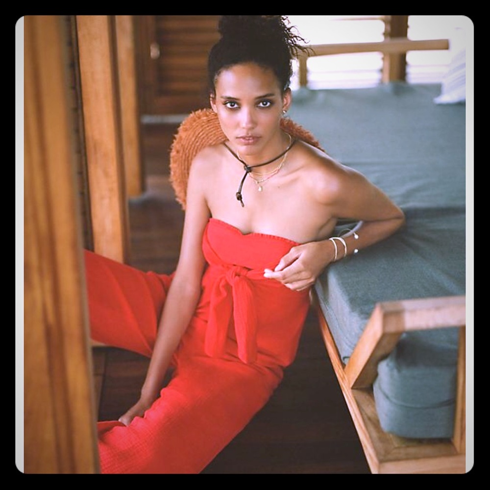 Anthropologie red jumpsuit